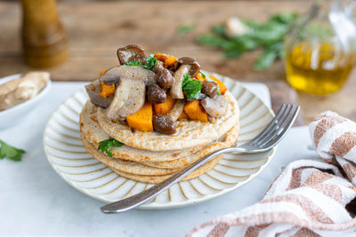 PANCAKES SALATI CON ZUCCA,  ZENZERO E FUNGHI